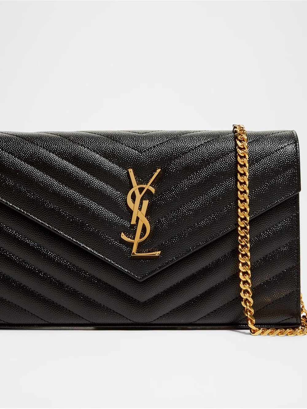 Saint Laurent Black Quilted Envelope Clutch with Gold Hardware